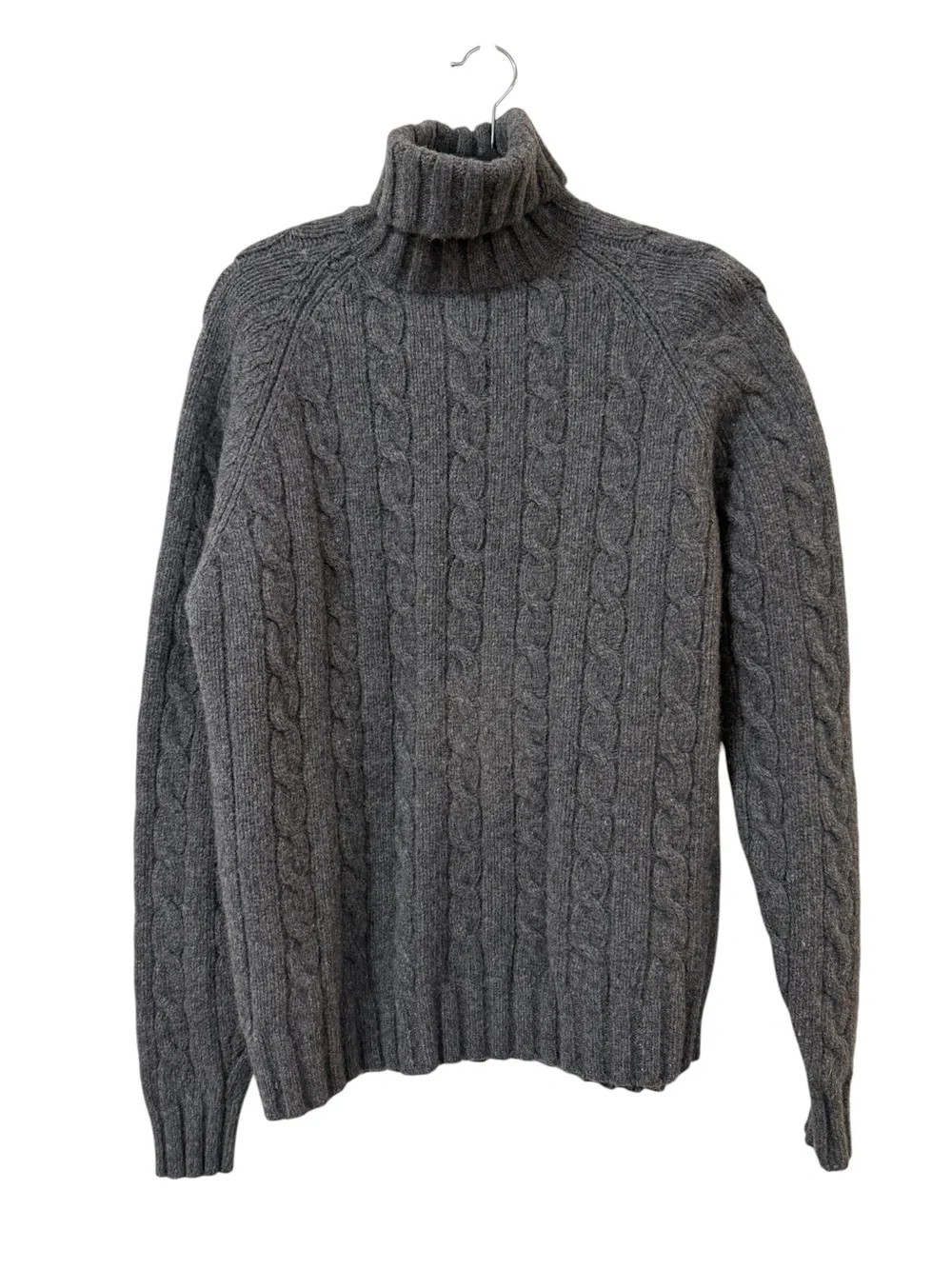 J.Crew men’s cable knit turtleneck sweater gray XL angora lambswool blend cozy